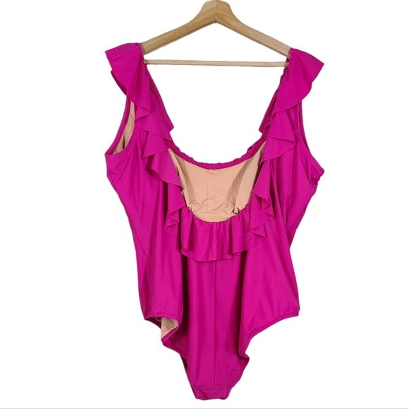 J. Crew Ruffle Scoopback One-piece Radiant Fuschia Bathing Suit NWT - Picture 3 of 6